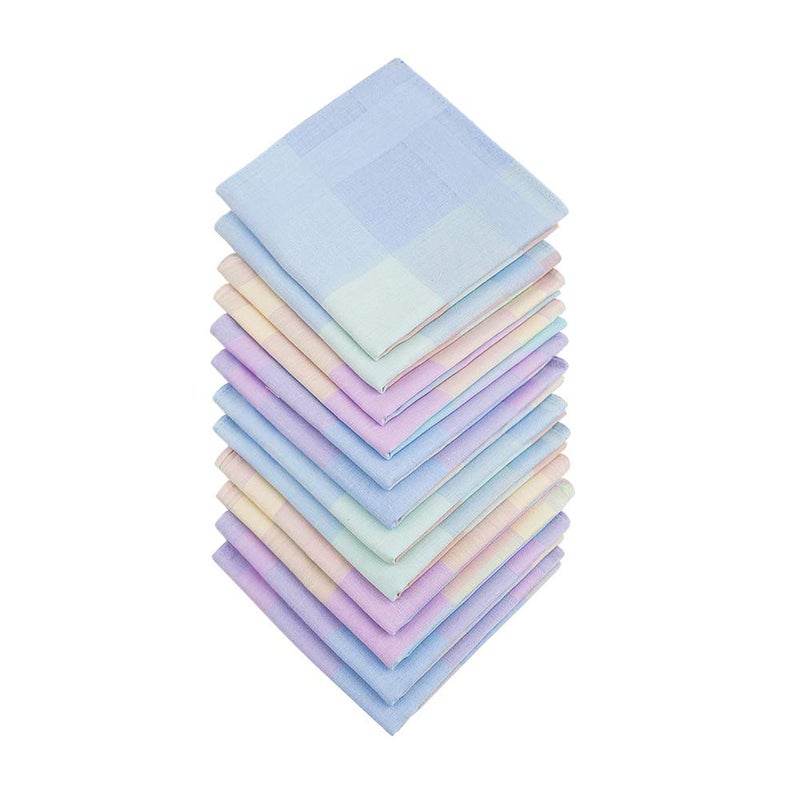 HOULIFE Handkerchiefs for Women, Soft Cotton Ladies Checkered Pattern Hankies with Stripe Candy Color 6/12PCS (Mixed 1-12 PCS) - Image 1